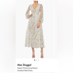 Mac Duggal Floral Long Sleeve Cocktail Midi Dress